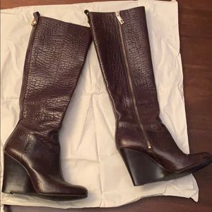 Tori Burch tall wedge heel leather boots